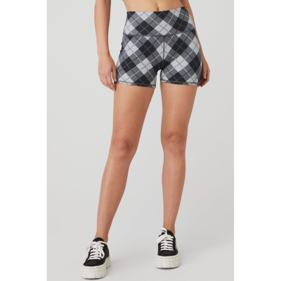 Bermudas Alo Yoga 4" Vapor High-Cintura Argyle Mujer Negros Grises | MX-72DAIF