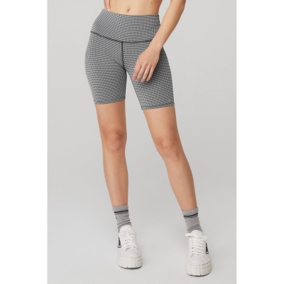 Bermudas Alo Yoga 7" High-Cintura Micro Houndstooth Ciclismo Mujer Blancos Negros | MX-51URDH