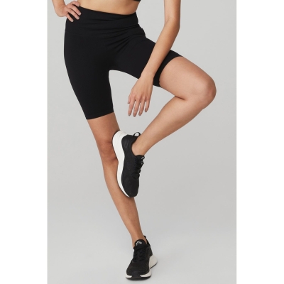 Bermudas Alo Yoga 7" Seamless High-Cintura Acanalado Ciclismo Mujer Negros | MX-47KERU