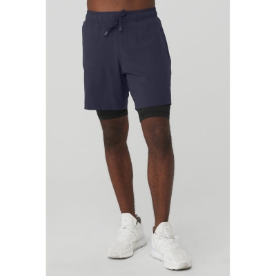 Bermudas Alo Yoga 7" Unity 2-In-1 Hombre Azul Marino Negros | MX-06FZLI