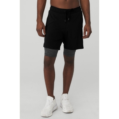 Bermudas Alo Yoga 7" Unity 2-In-1 Hombre Negros Grises Oscuro | MX-72EZUM