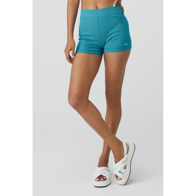 Bermudas Alo Yoga Goddess Acanalado High-Cintura Hot Mujer Azules | MX-38DHAR