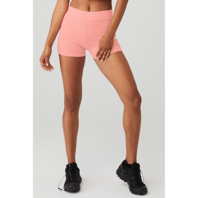 Bermudas Alo Yoga Goddess Acanalado High-Cintura Hot Mujer Rosas | MX-58GNOV