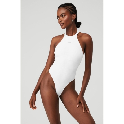 Bodysuit Alo Yoga Goddess Rib Prime Time Halter Mujer Blancos | MX-67IWVU