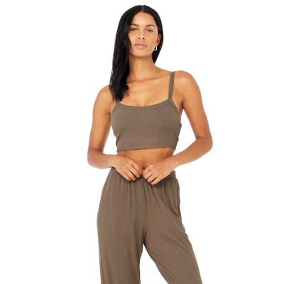 Crop Tops Alo Yoga Acanalado Crop Whisper Mujer Cafes | MX-20EFKI