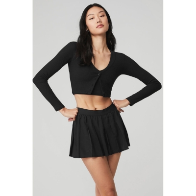 Crop Tops Alo Yoga Acanalado Cropped Whisper Cardigan Mujer Negros | MX-30BWYP