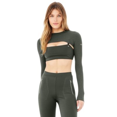 Crop Tops Alo Yoga Thrill Seeker Shrug Mujer Verdes Oscuro | MX-38NVTF