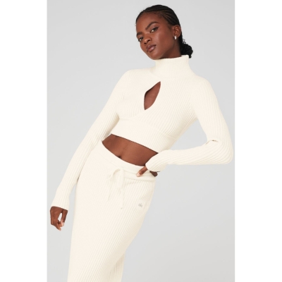 Cropped Turtleneck Alo Yoga Cashmere Acanalado Invierno Dream Mujer Blancos | MX-12WPAT