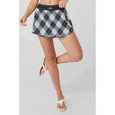 Falda Alo Yoga Argyle Match Point Tenis Mujer Negros Grises | MX-60XAEN