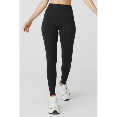 Leggins Alo Yoga Jacquard High-Cintura Checkered Mujer Negros Grises | MX-47QCMX