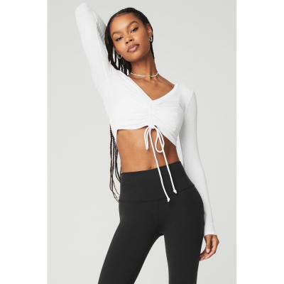 Long Sleeve Alo Yoga Acanalado Cinch Cropped Mujer Blancos | MX-14WEQU