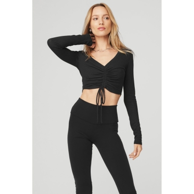 Long Sleeve Alo Yoga Acanalado Cinch Cropped Mujer Negros | MX-54UXEV