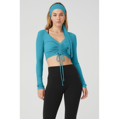 Long Sleeve Alo Yoga Acanalado Cinch Cropped Mujer Azules | MX-78MZIF