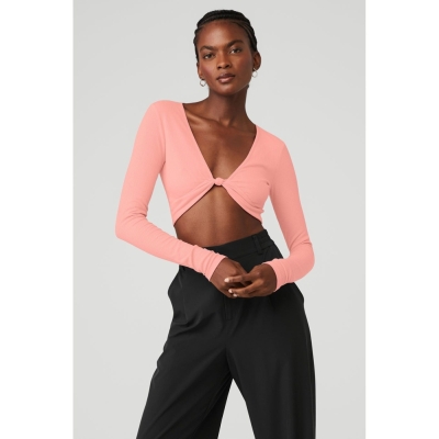 Long Sleeve Alo Yoga Acanalado Knotty Mujer Rosas | MX-16DOPA