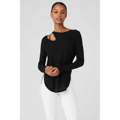 Long Sleeve Alo Yoga Acanalado Peak Mujer Negros | MX-06UAZN