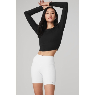 Long Sleeve Alo Yoga Alosoft Crop Finesse Mujer Negros | MX-97QLIG