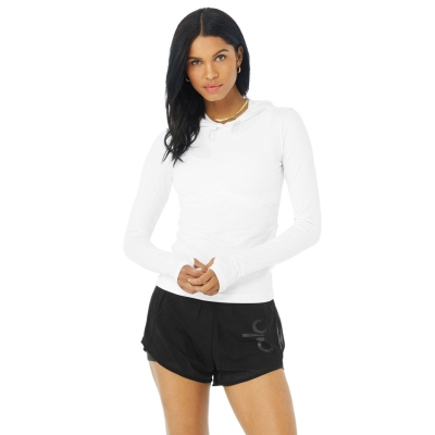 Long Sleeve Alo Yoga Alosoft Encapuchado Runner Mujer Blancos | MX-58QOFY