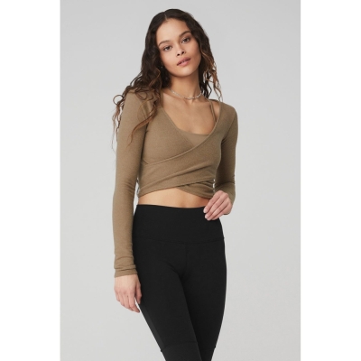 Long Sleeve Alo Yoga Amelia Luxe Crop Mujer Marrom | MX-36PNBW