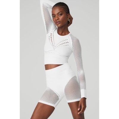 Long Sleeve Alo Yoga Seamless Open Air Mujer Blancos | MX-67YVJS