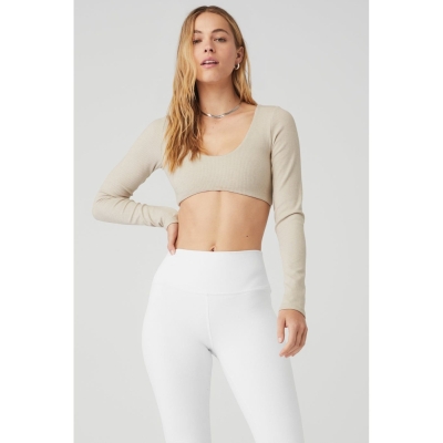 Long Sleeve Bra Alo Yoga Acanalado Defined Mujer Beige | MX-07HFAO