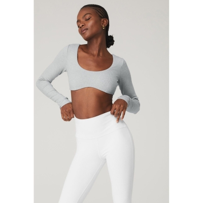 Long Sleeve Bra Alo Yoga Acanalado Defined Mujer Grises | MX-08VKFU