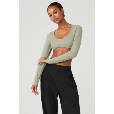 Long Sleeve Bra Alo Yoga Acanalado Defined Mujer Grises | MX-21WICN