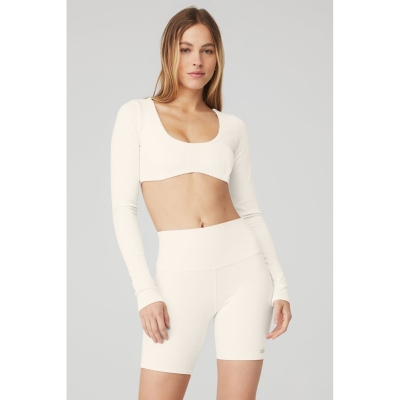 Long Sleeve Bra Alo Yoga Acanalado Defined Mujer Blancos | MX-35ULEM