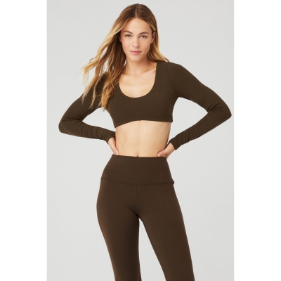 Long Sleeve Bra Alo Yoga Acanalado Defined Mujer Cafes | MX-49BWZC