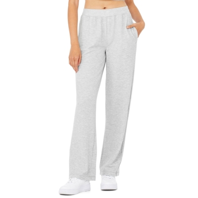 Pantalones Alo Yoga Micro Waffle High-Cintura Pleasant Anchos Leg Mujer Grises | MX-43XSNR