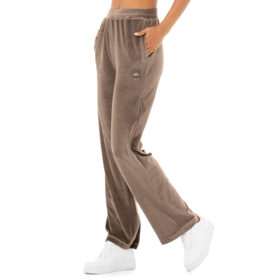 Pantalones Alo Yoga Velour High-Cintura Glimmer Anchos Leg Mujer Cafes | MX-80USVB