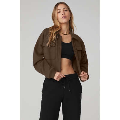 Pullover Alo Yoga Renown Cropped Button-Up Mujer Cafes | MX-74XCZO