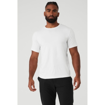 Short Sleeve Alo Yoga Conquer Reform Crewneck Hombre Blancos | MX-12RNYL