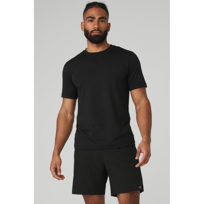 Short Sleeve Alo Yoga Conquer Reform Crewneck Hombre Negros | MX-59USZK