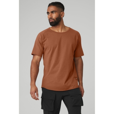 Short Sleeve Alo Yoga Society Crewneck Tee Hombre Rust | MX-86SIUC