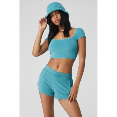 Short Sleeve Alo Yoga Terry Beachside Mujer Azules | MX-35PJKG