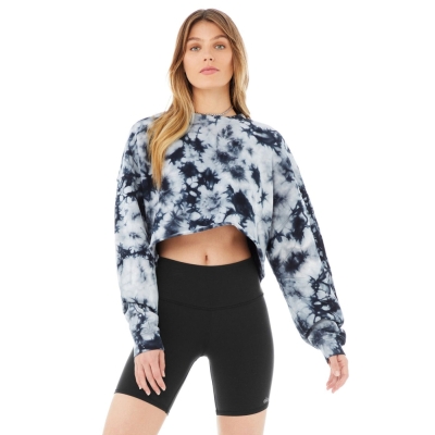 Sudaderas Alo Yoga Tie-Dye Extreme Crop Crew Neck Mujer Azul Marino Grises | MX-40PYKC