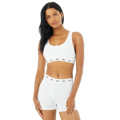 Sujetadores Alo Yoga Icon Acanalado Henley Mujer Blancos | MX-45FSMA