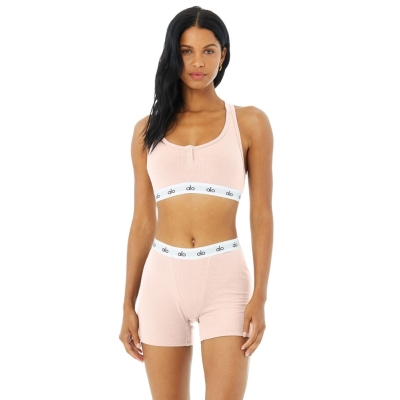 Sujetadores Alo Yoga Icon Acanalado Henley Mujer Rosas | MX-68NHEG