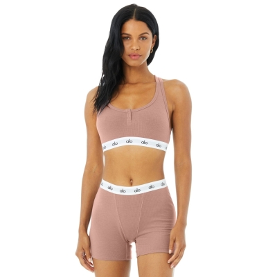 Sujetadores Alo Yoga Icon Acanalado Henley Mujer Smoky Quartz | MX-96RWYV