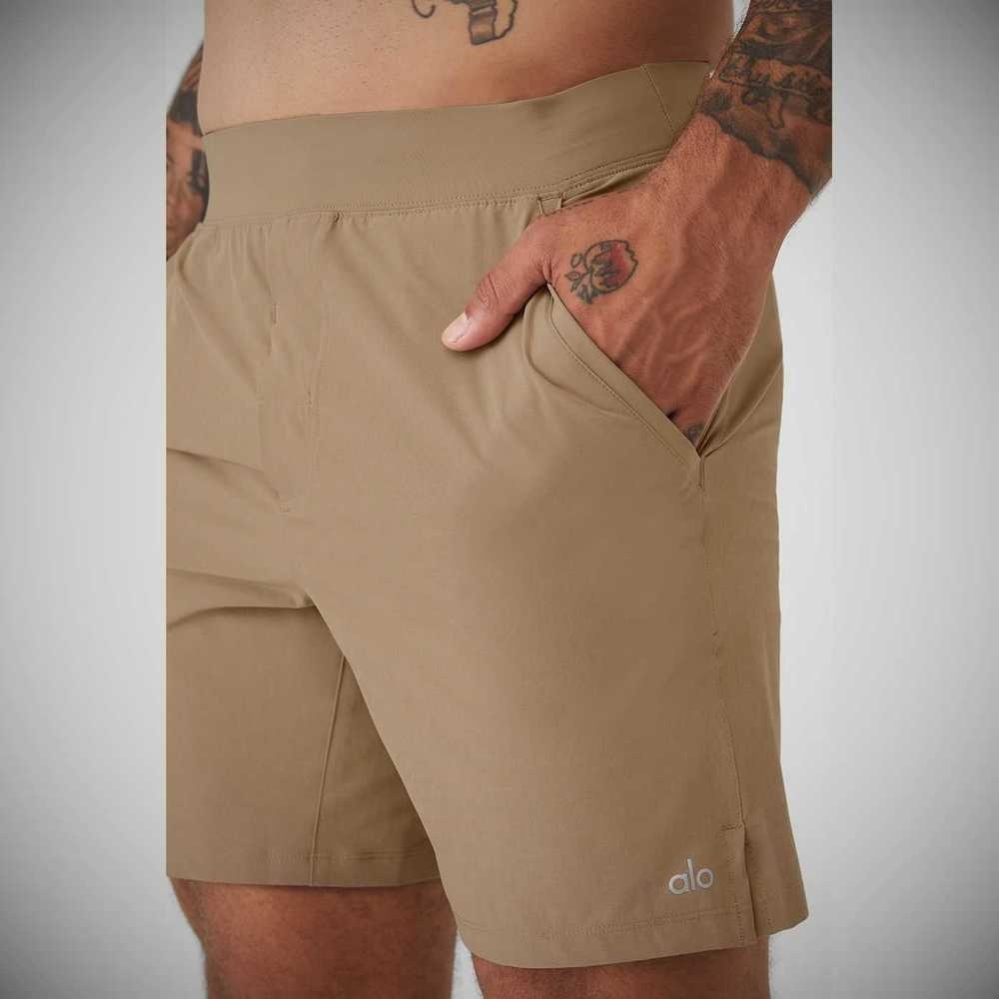 Bermudas Alo Yoga 7'' Repetition Hombre Marrom | MX-69FIJT