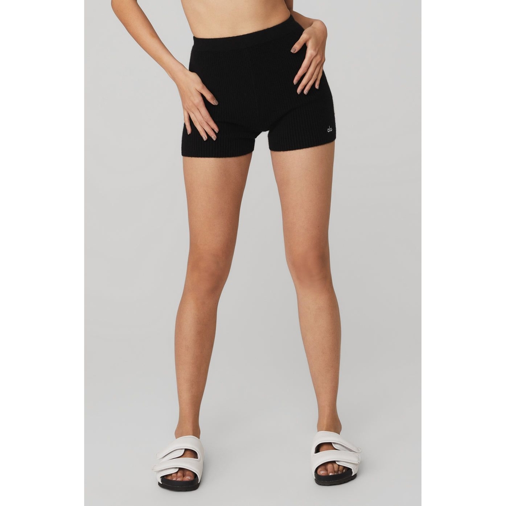 Bermudas Alo Yoga Cashmere Acanalado Staycation Mujer Negros | MX-85EDAJ