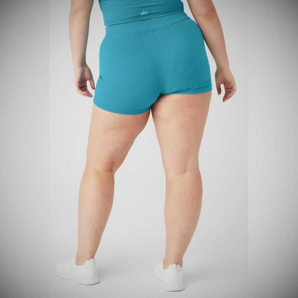 Bermudas Alo Yoga Goddess Acanalado High-Cintura Hot Mujer Azules | MX-38DHAR