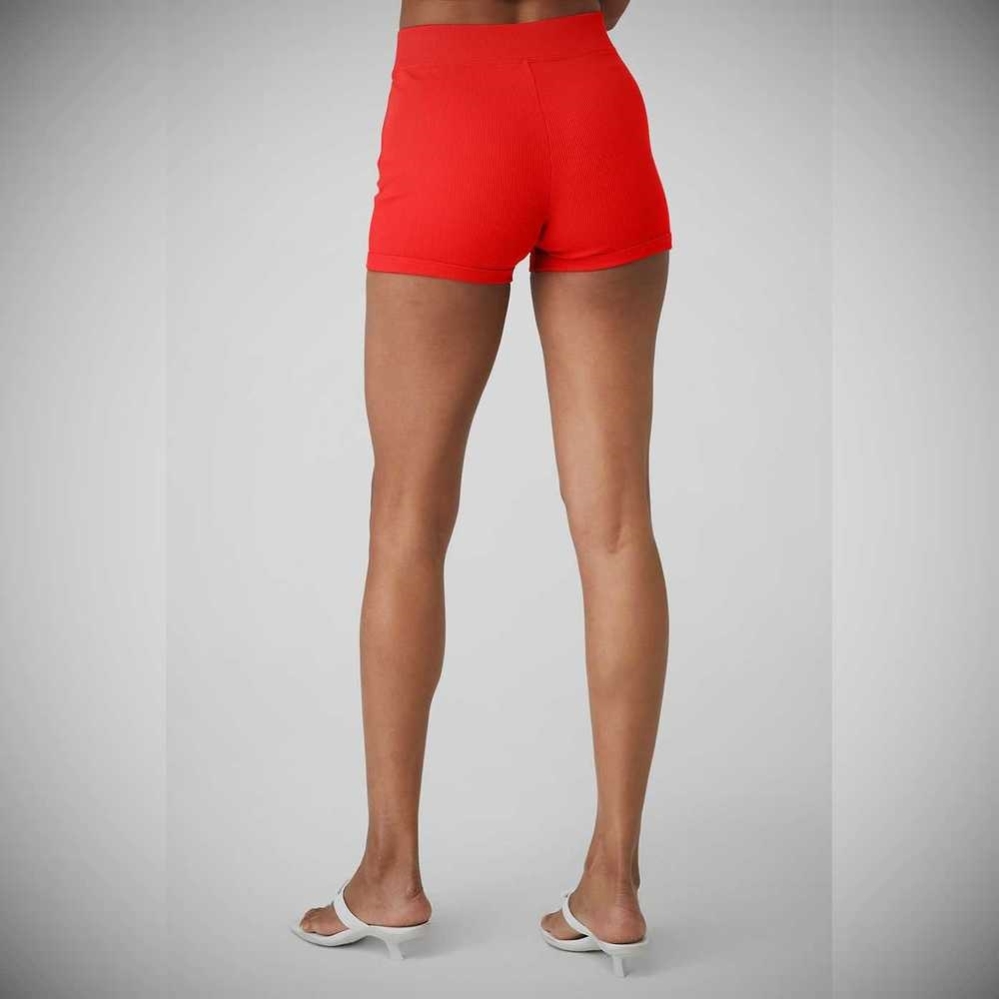 Bermudas Alo Yoga Goddess Acanalado High-Cintura Hot Mujer Rojos | MX-39HZOR