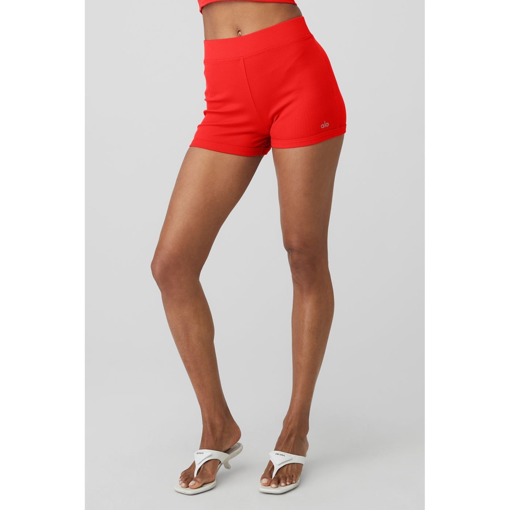 Bermudas Alo Yoga Goddess Acanalado High-Cintura Hot Mujer Rojos | MX-39HZOR