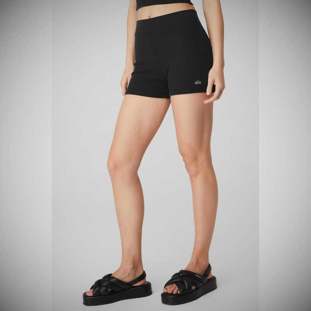 Bermudas Alo Yoga Goddess Acanalado High-Cintura Hot Mujer Negros | MX-42TIRY