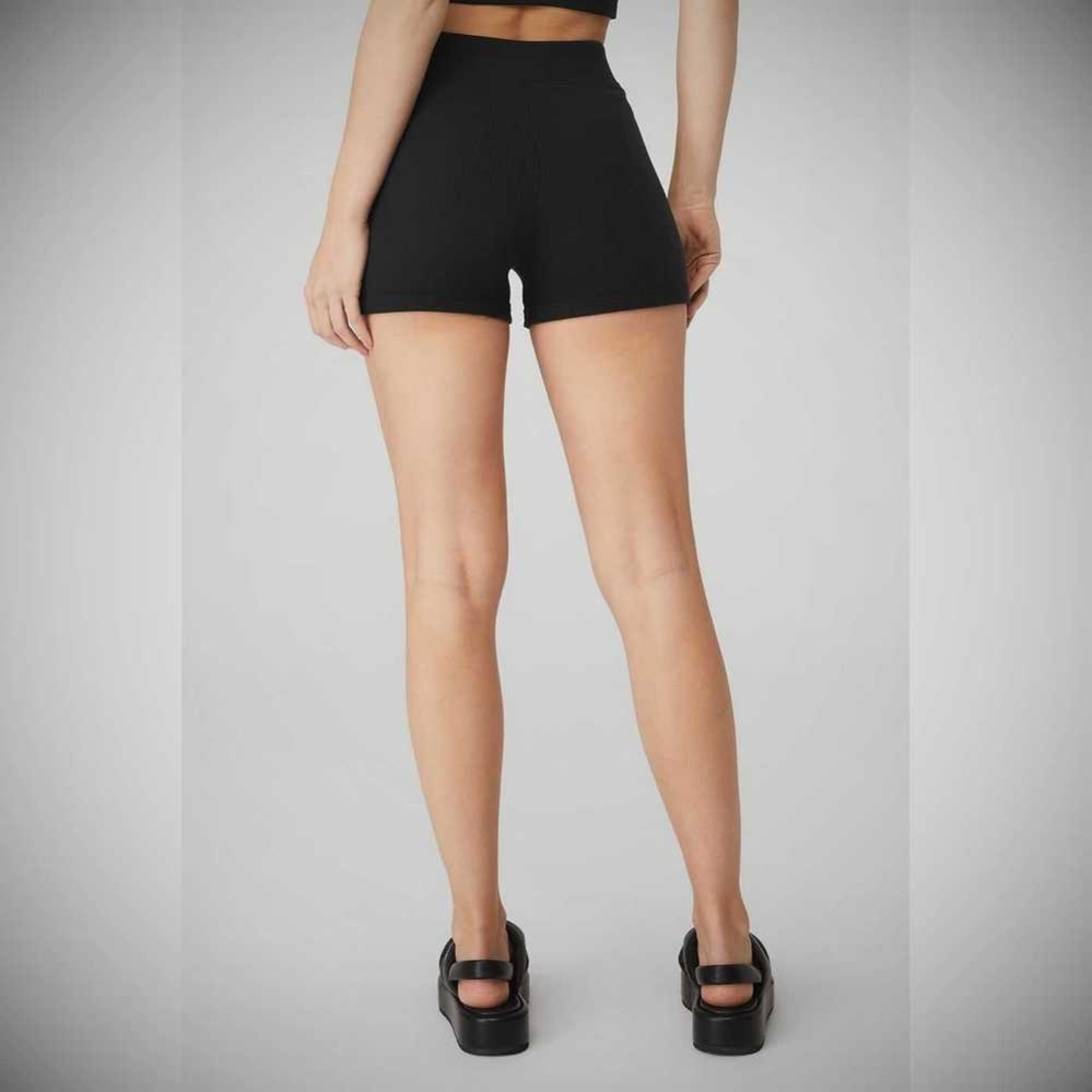 Bermudas Alo Yoga Goddess Acanalado High-Cintura Hot Mujer Negros | MX-42TIRY