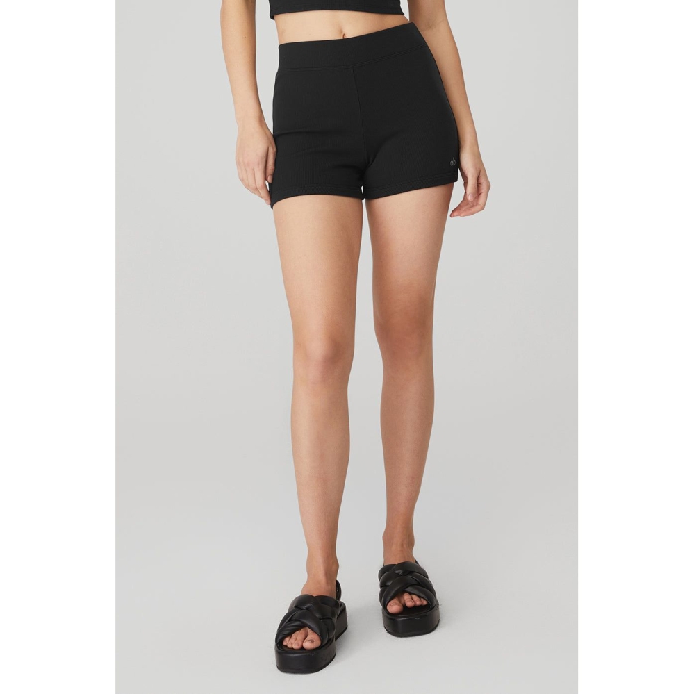 Bermudas Alo Yoga Goddess Acanalado High-Cintura Hot Mujer Negros | MX-42TIRY