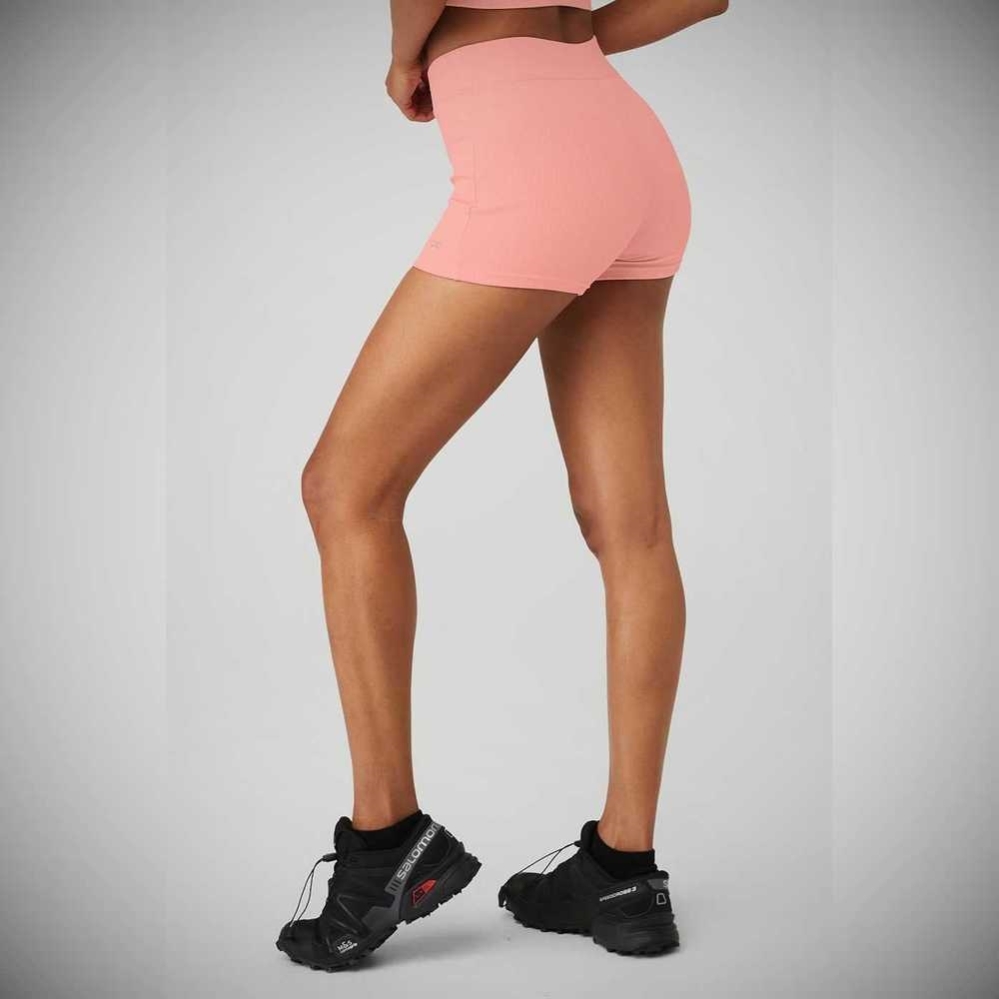 Bermudas Alo Yoga Goddess Acanalado High-Cintura Hot Mujer Rosas | MX-58GNOV