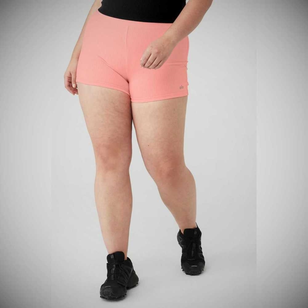 Bermudas Alo Yoga Goddess Acanalado High-Cintura Hot Mujer Rosas | MX-58GNOV