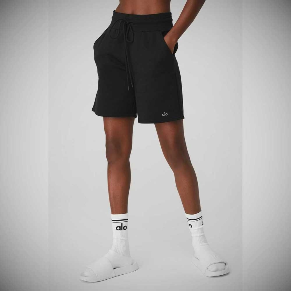 Bermudas Alo Yoga High-Cintura Easy Sweat Mujer Negros | MX-09LDPS